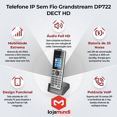 Telefone IP Sem Fio Grandstream DP722 DECT VoIP com Áudio HD e Push-to-Talk - Image 4