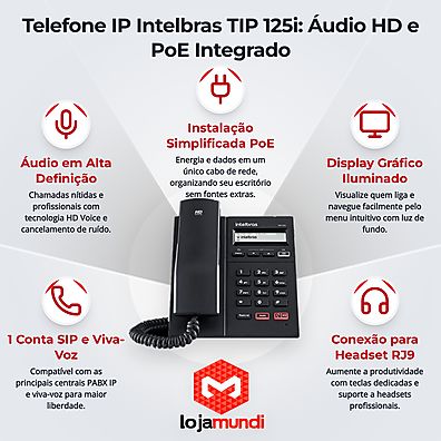 Telefone IP Intelbras TIP 125i 1 Conta SIP PoE Display Áudio HD - Image 3